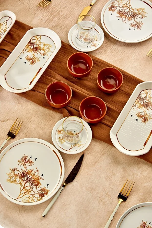 Gold Lüx Seramik Dilek Ağacı 22 Parça Kahvaltı Takımı